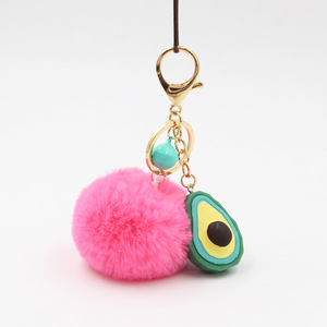 Porte-clés mignon en forme d'avocat pour femmes, pendentif pour sac de voiture, porte-clés en carton, cadeau pour femmes et filles, porte-clés en fausse fourrure avec <span class=keywords><strong>pompon</strong></span> - Product Image 4