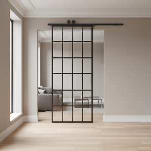 Porte coulissante en aluminium avec verre ESG noir 35,4x80,7 pouces, design minimaliste intérieur, isolation thermique - Product Image 2