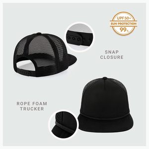 หมวกแก๊ปตาข่ายทรงแบนแบบ Trucker ปรับขนาดได้ ยูนิเซ็กซ์ สีดำ โฟมด้านบน หมวกเบสบอล - Product Image 2