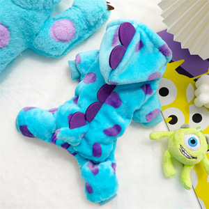Cute Animal Flannel Hoodie Blue Monster Pet <b>Clothes</b> <b>For</b> <b>Cats</b> And Dogs Medium Size Autumn Winter Warm Clothing - Product Image 2