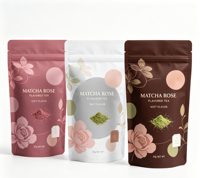 Sacs en aluminium imprimés sur mesure UV Craft, couleur et taille personnalisées, avec fermeture éclair et ligne de déchirement, sachets recyclables à fond plat pour le matcha
