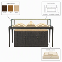 Vitrine à bijoux haut de gamme sur mesure avec dessus en verre, éclairage LED, tiroirs verrouillables, écologique, couleurs personnalisables pour le luxe