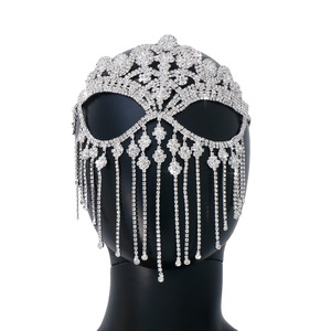 Masque <span class=keywords><strong>de</strong></span> mascarade exagéré entièrement orné <span class=keywords><strong>de</strong></span> diamants pour femme, avec chaîne faciale et voile en <span class=keywords><strong>strass</strong></span> - Product Image 5