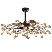 JYLIGHTING Ventilateurs de plafond LED modernes de luxe, lustre en verre, ventilateur lumineux créatif en métal Firefly, chambre à coucher, salon, télécommande ABS