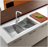 Évier de cuisine moderne fait main à double bac, taille personnalisable, sans robinet, deux trous, à poser sur comptoir, durable, 120 cm