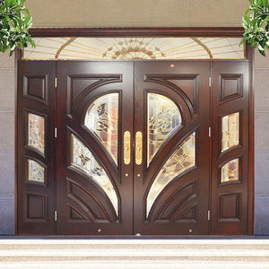 Porte principale de villa personnalisée Conception à double porte Construction en bois massif Conception classique sculptée Entrée en bois sécurisée Classique ornemental - Product Image 4