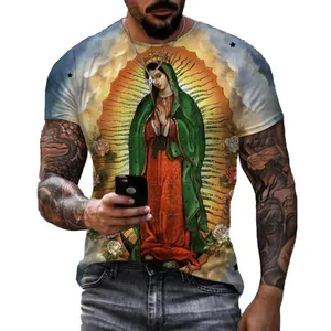 高品質グアダルーペ聖母マリアカトリックグラフィックス3DプリントスローガンデザインTシャツメンズファッションカジュアル特大トップス