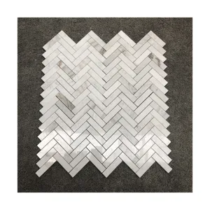 SHIHUI Modern Kitchen Backsplash White Marble Polished Honed Herringbone Shape Wall Tile Marble Stone Mosaic Tile Supplier