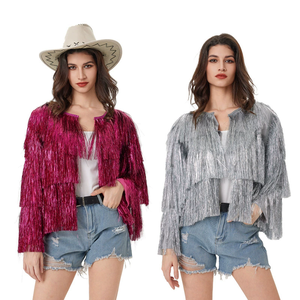 Cárdigan frontal abierto de manga larga con oropel metálico en capas, chaqueta con <span class=keywords><strong>flecos</strong></span> de Halloween para mujer - Product Image 1