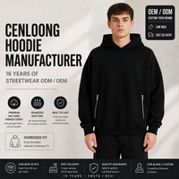 Produsen Hoodie Pria Cenloong 500 Gsm Poliester Katun Bordir Ukuran Besar dengan Saku Resleting
