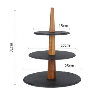 Assiette à Sushi à 3 Niveaux Nordic Retro <span class=keywords><strong>Vintage</strong></span> Rustic Wood Black Slate Dessert Wedding Cup Cake Stand - Product Image 1