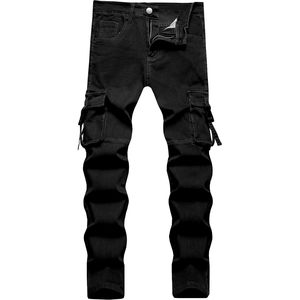 Longbida <b>Men's</b> Slim Fit Stretch Comfort Cargo <b>Biker</b> <b>Jeans</b> Multi-Pockets Design B0BGM7V3FS - Product Image 3