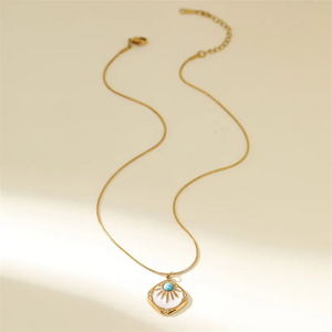 Black Geometric Square Turquoise Pendant <b>Necklace</b> With Snake Bone Clavicle Chain Women Jewelry Sunlight Oil Drop Effect - Product Image 3