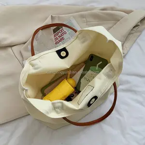 حقيبة حمل قماش قابلة للطي حقيبة تسوق ترويجية من قماش القنب بمقبض من الجلد