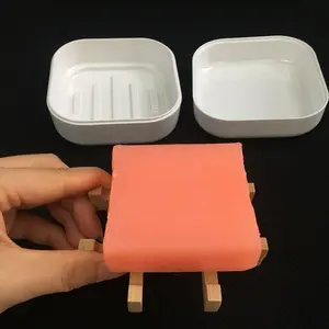 NO PLASTIC Eco-friendly Bamboo Wood Bathroom Square Bar Soap White Holder Dish Case Box With Double Draining Tray Lid For Travel