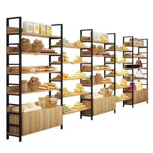 Soporte de exhibición de panadería personalizado Estantes de góndola Estantes de supermercado de metal Estantes de exhibición de madera para supermercado