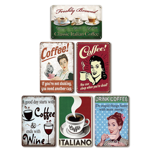Letrero Metálico de Café Italiano Recién Hecho, Decoración de Pared para Cafetería, Hogar, Cocina, Bar u Oficina, con Diseño de Cappuccino, Espresso y Latte - Product Image 1