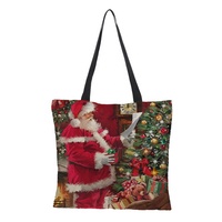 Sac fourre-tout en toile de coton personnalisé avec imprimé vintage Père Noël et bonhomme de neige, grand sac réutilisable pour les courses, sac cadeau de Noël pour bonbons et fêtes