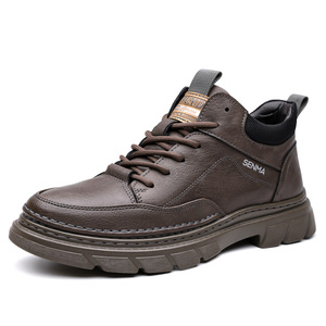 Bottes Senma Martin pour hommes, bottines à bout rond en cuir véritable, semelle extérieure en caoutchouc antidérapante, chaussures décontractées d'extérieur - Product Image 5