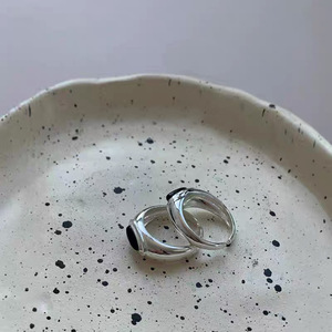 S925 Sterling Silver Oval Black Agate <b>Ring</b> <b>Open</b> Finger Unisex Jewelry Gift Bezel Setting - Product Image 4