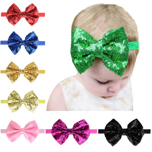 Custom <strong>Baby</strong> Girls Glitter Sequins <strong>Big</strong> Bow <strong>Headbands</strong> Cute Infant Newborn Elastic Hairband for Toddler - Product Image 2