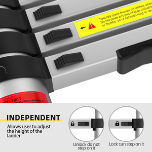 Modern Aluminum Silver/Red Manual Lock Telescopic Extension Ladder 7 <strong>Steps</strong> 2M Open Size <strong>Portable</strong> 330lb Capacity for Household - Product Image 4