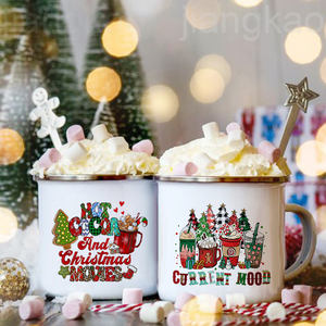 Cacao chaud et <span class=keywords><strong>films</strong></span> de noël humeur actuelle impression émail tasses à café cadeaux de noël fête vin jus boisson tasses maison verres - Product Image 1