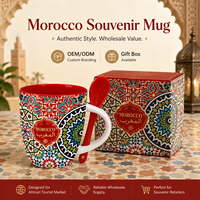 Tasse à café en céramique souvenir Afrique Maroc, motif mosaïque traditionnel, avec cuillère et boîte, OEM ODM personnalisé