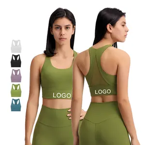Özel Logo yüksek darbe Mesh yüksek destek darbeye dayanıklı geniş omuz askıları egzersiz Yoga üst spor spor sutyeni