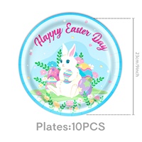 Assiettes, gobelets, serviettes, couverts, décorations, décorations de gâteau, ballons et spirales en papier à thème Lapin de Pâques et Œuf, style mignon pour fête