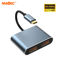 Convertidor de Tipo C a Doble HDMI 4K 60HZ, HDMI 2.0, Estación de Acoplamiento 2 en 1 Tipo C para PC, Laptop, Macbook, Accesorios