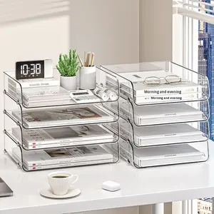 Étagère de rangement de fichiers classique empilable en PET transparent, support de bureau, organisateur de table pour livres et papier A4 - Product Image 1