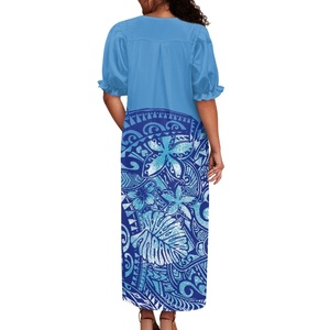 Vente directe d'usine robe hawaïenne de haute qualité Mumu femmes <span class=keywords><strong>grandes</strong></span> personnes personnalisé sur demande à manches courtes en mousseline de soie robe insulaire - Product Image 5