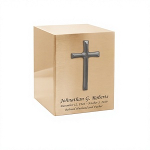 Urne cubique en laiton bronze emblème croix noire pour cendres humaines avec sac en velours gratuit - Product Image 1