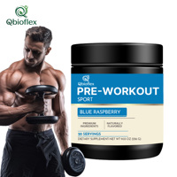 Qbioflex Polvo Pre-Entrenamiento con Logotipo Personalizado, Sabor Frambuesa Azul, para Deporte y Apoyo Inmunológico para Adultos