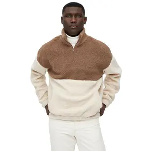 OEM Fleece Pullover Quarter Zip Fluffy Fuzzy Sweatshirt winter Thick Heavy Pullover Hoodie with Pockets