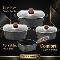 Ensemble de 7 ustensiles de cuisine antiadhésifs classiques écologiques OEM/ODM en aluminium moulé sous pression avec couvercles en verre, compatibles lave-vaisselle et four