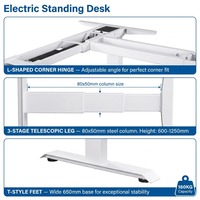Bureau d'angle moderne électrique à 3 pieds en forme de L, réglable en hauteur, extensible, pour ordinateur, avec cadre de bureau de direction intelligent