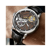 Montres mécaniques tourbillon transparentes et lumineuses en acier, design et production d'usine, pour la marque de l'invité