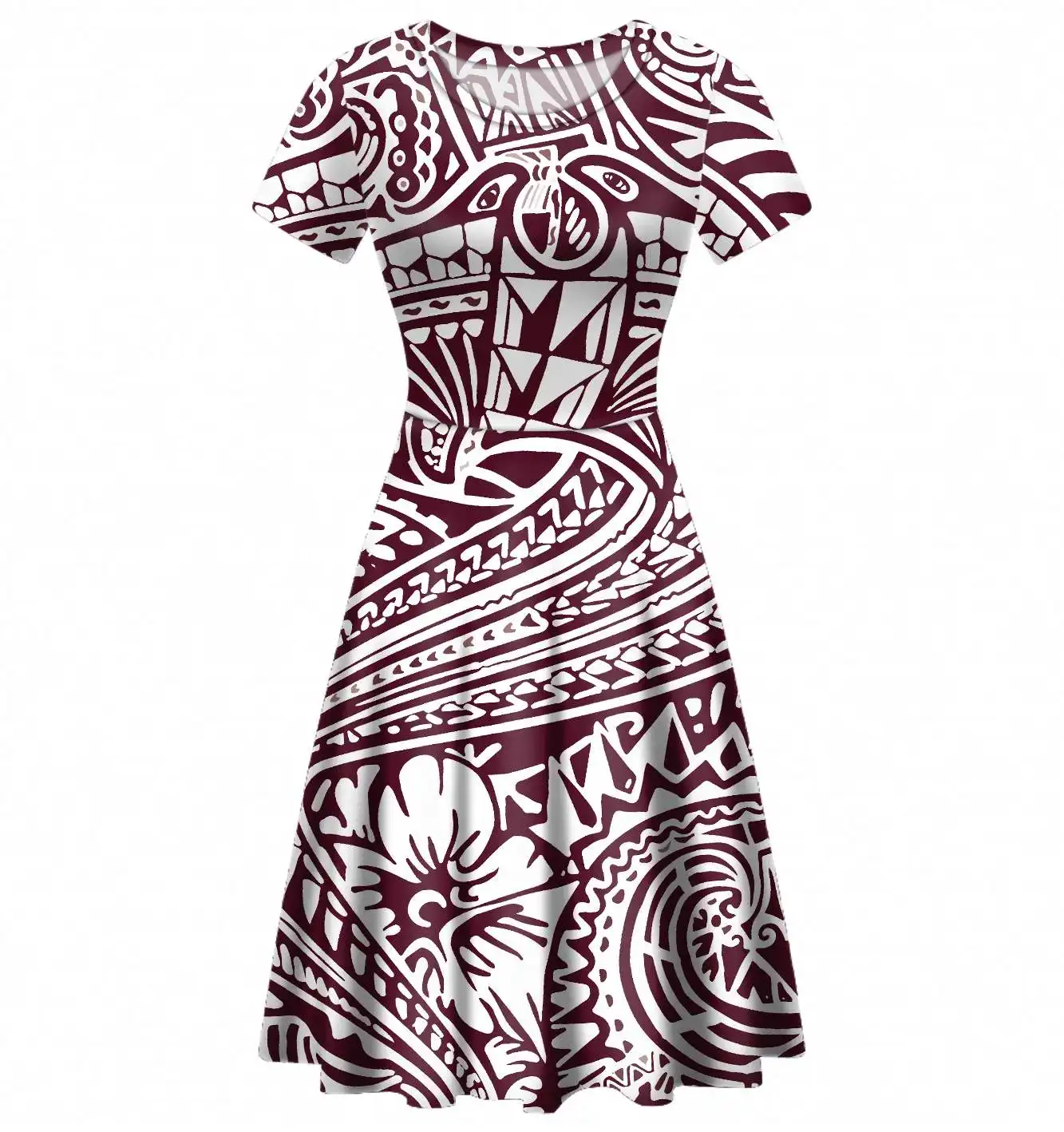 कम MOQ पोलेनीशियाई पारंपरिक जनजातीय पुष्प पैटर्न व्यक्तिगत लोगो/छवि लड़कियों लघु आस्तीन मेष ड्रेस नरम सामग्री