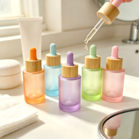 Botol Kaca Pipet 30ml dengan Logo Kustom, Tutup Bambu, Botol Kosong untuk Serum Wajah, Minyak Tubuh, Solusi Kemasan Massal