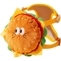 Harnais élégant et mignon pour chien et chat avec sac à dos motif hamburger, harnais de poitrine premium pour animaux de compagnie, laisse pour petits chiots et chiens en randonnée