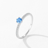 Ada Jewelry - Anillo de Plata de Ley 925 con Circonita Azul, Estilo Simple y Elegante para el Dedo Índice