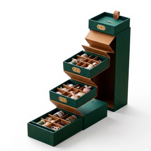 SHAHALAM INDUSTRIES PAPIER ARTISANAUX Boîte à bijoux télescopique en carton vert avec fermeture magnétique, étiquette en feuille d'or et tiroir de rangement - Product Image 5
