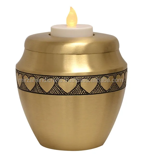 Candle Heart Brass Baby or Child Urn is a beautifully hand made for Child Funeral Memorial Pet or Human Ashes Tealight Urn