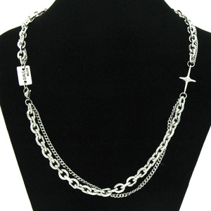 Men's and Women's Diamond-encrusted <b>Cross</b> Pendant, Long Double-layer Collarbone <b>Chain</b>, Hipster Nightclub Dancing Necklace - Product Image 1