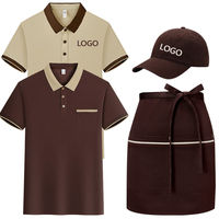 Polo respirant personnalisable avec logo pour personnel de restauration rapide, serveurs de restaurant, bar, uniforme avec tablier et chapeau