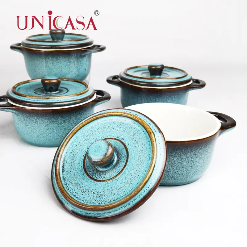 UNICASA-Mini plato de cerámica para cazuela, 2,5 Quart, redondo, con tapa para Cena