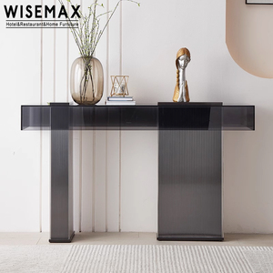 Table en <span class=keywords><strong>verre</strong></span> trempé de luxe moderne, pour couloir, cadre en <span class=keywords><strong>acier</strong></span> inoxydable, Table étroite, pour meuble de salon, 20 pièces - Product Image 4