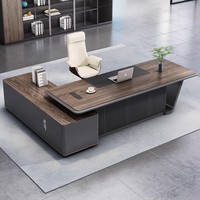 Bureau de direction modulaire en acier LED de luxe, mobilier de bureau commercial moderne haut de gamme, bureau de PDG léger avec panneaux en bois